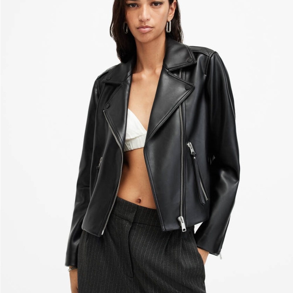 AllSaints Dalby Biker Motorcycle Leather Jacket Size 6